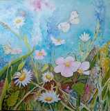 Bloemen-met-vlinders-olieverf-op-Doek-50x50cm