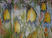 Gele klokjes, olieverf op doek 100x130 cm