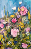 Rose-en-paarse-bloemen-plukweitje-olieverf-75-x-115cm