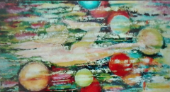 Drijvende vrouw, acryl en olieverf 80x120 cm