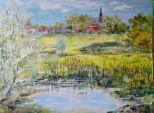 Zicht-op-Gennep-met-stukje-zijrivier-De-Niers-olieverf-op-doek-80x60cm