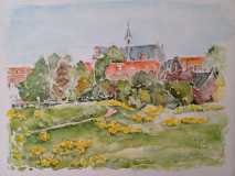 aquarel-zicht-op-Grave-vanuit-Cuijkse-dijk